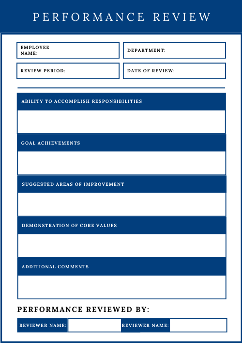 Performance Review An example of a Performance Review form